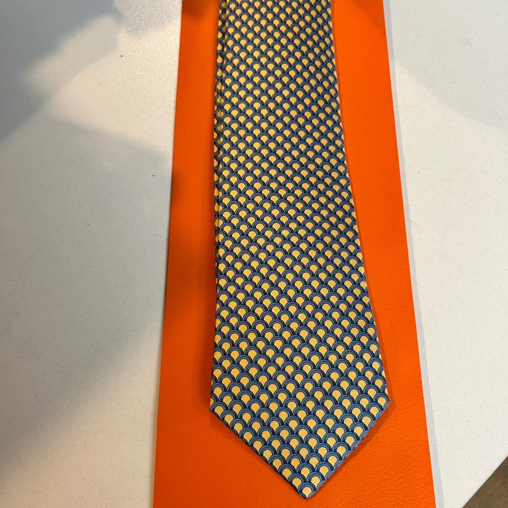 Hermes Navy and Yellow Patterned Tie